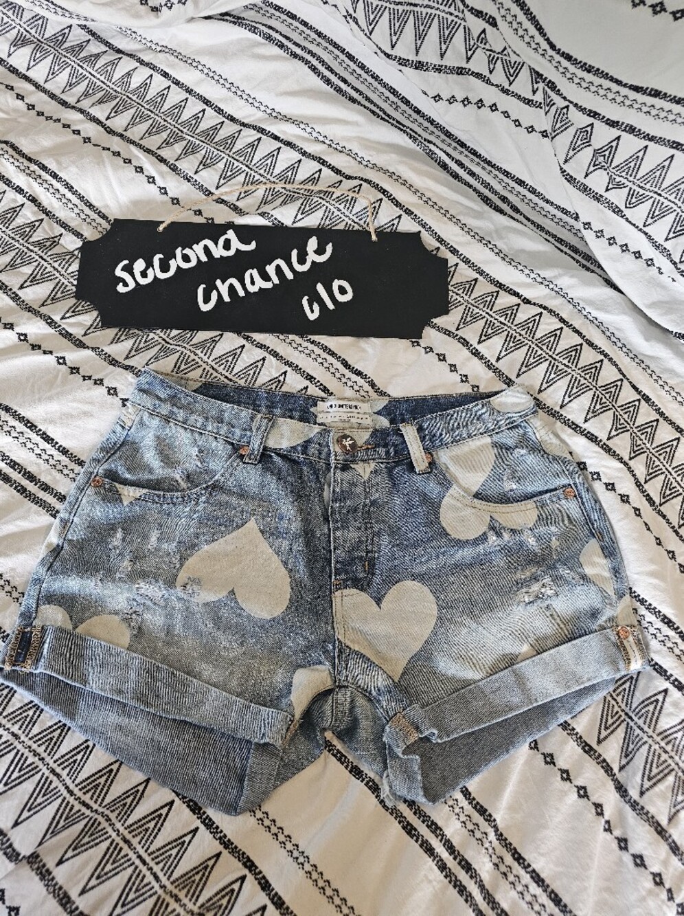 One Teaspooon Light Blue Blue Print Hearts Distressed Denim Shorts Size 28